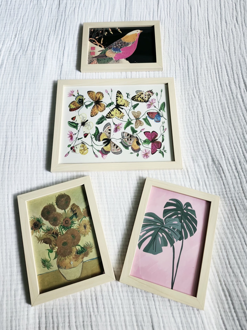 Neutral Wood-Framed Botanical & Butterfly Wall Art Set - Pink, Green, Yellow